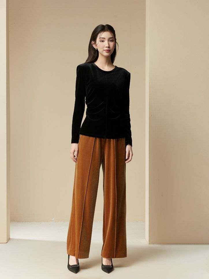 Quần ống rộng nhung cạp chun luồn dây