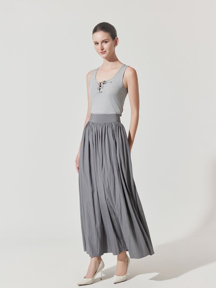 Chân váy tencel nhún trang trí 