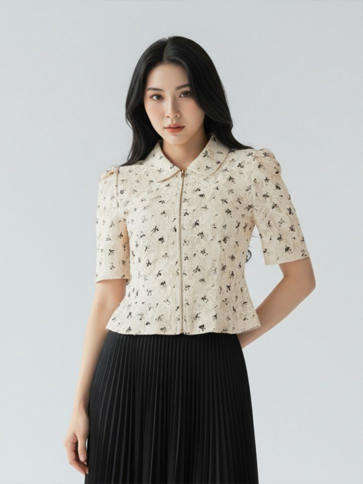 Áo ký giả ren cổ bẻ tay lỡ