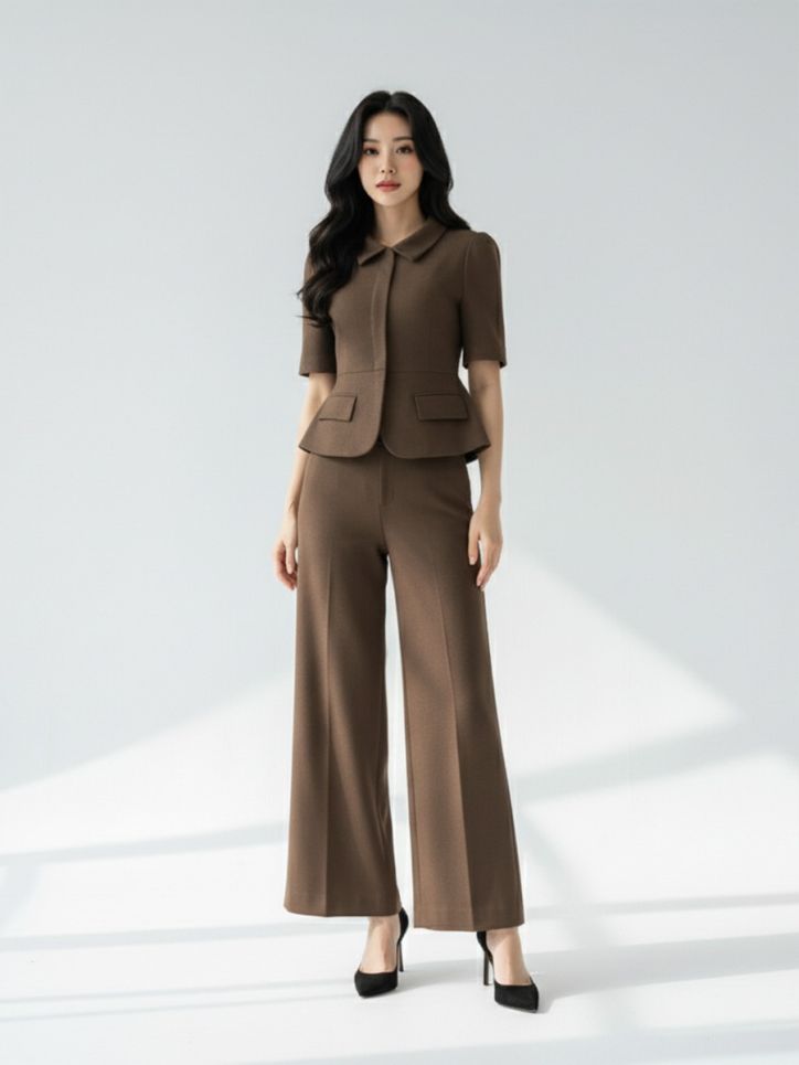 Quần ống suông tuytxi cạp rời quai nhê