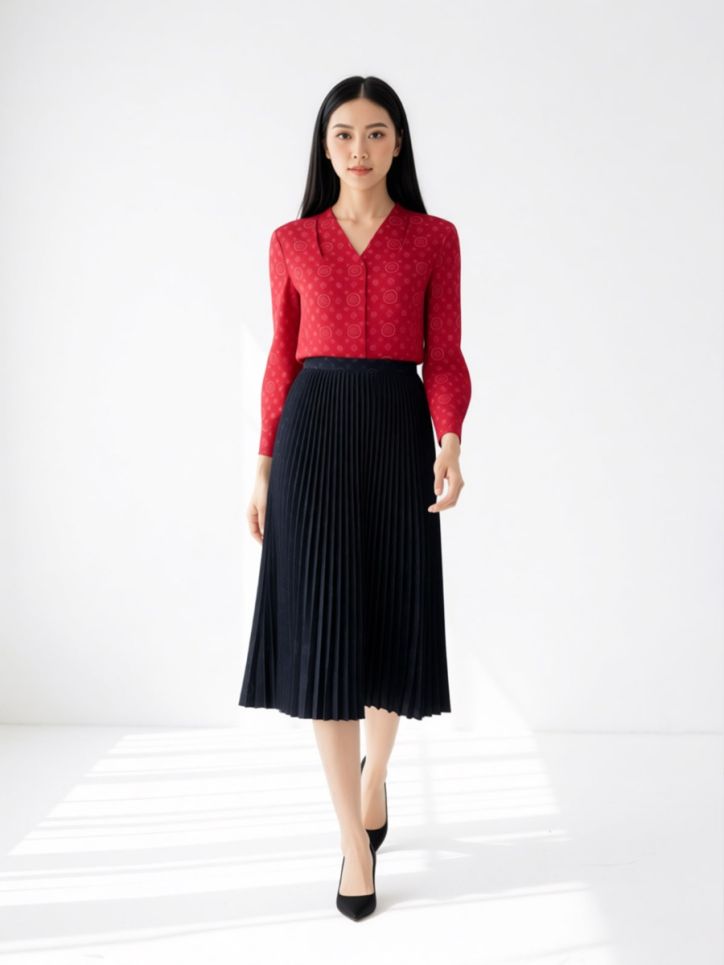 Chân váy lụa nhân tạo 2 lớp cạp rời