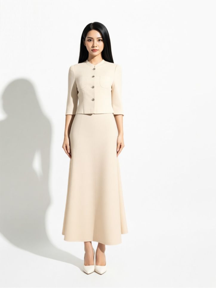 Chân váy khaki dáng vừa