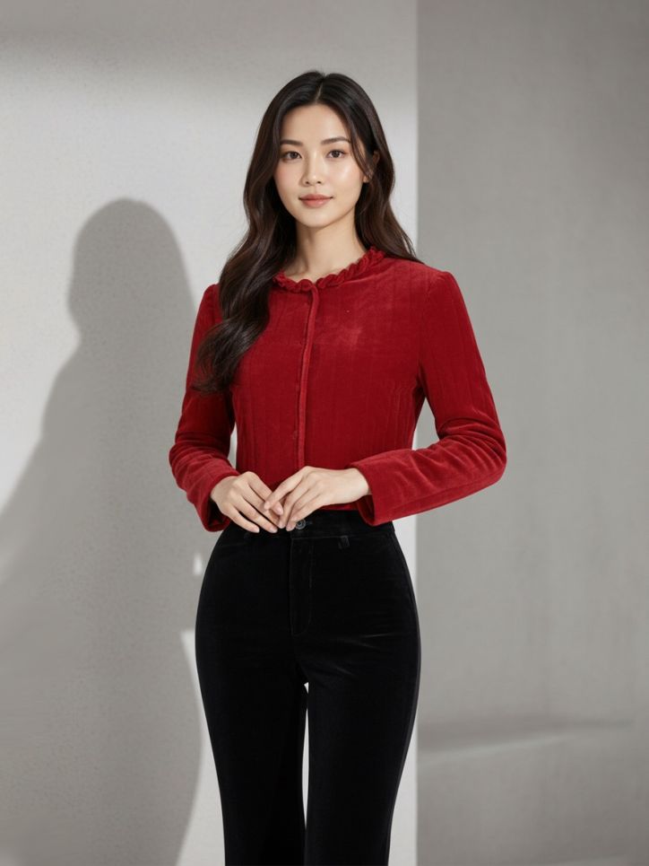 Áo Vest nhung chần bông dây trang trí