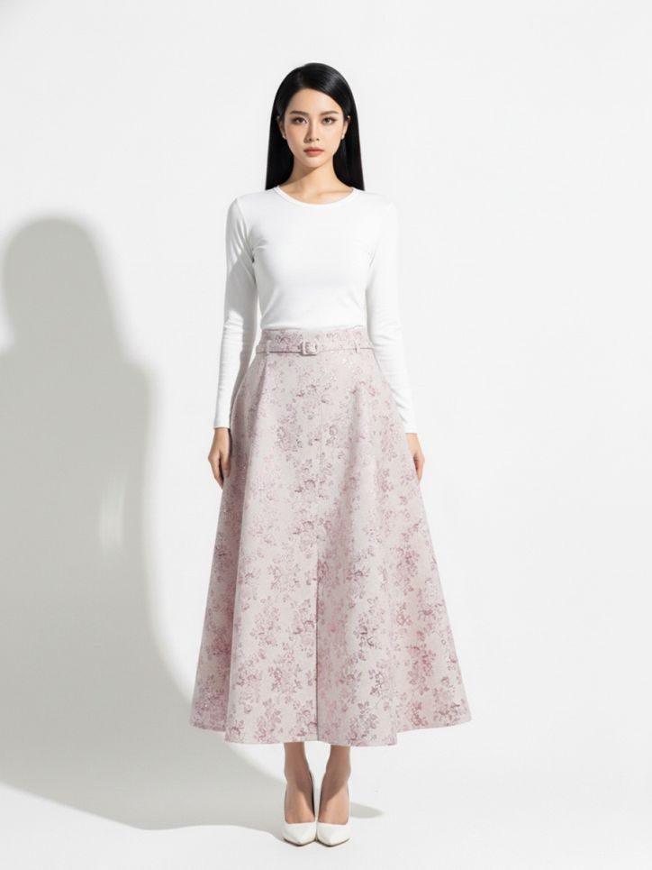 Chân váy gấm 2 lớp dây lưng rời