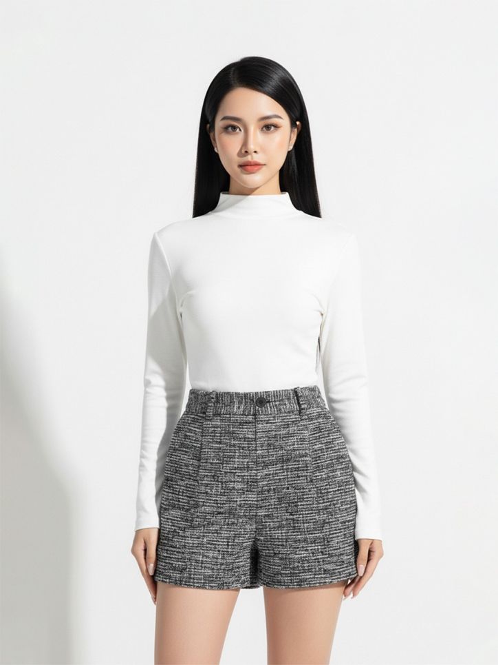 Quần soóc tweed cạp rời