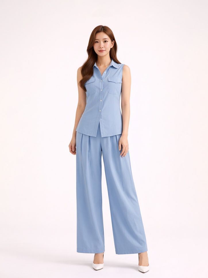 Quần ống rộng tuytxi xếp nếp trang trí