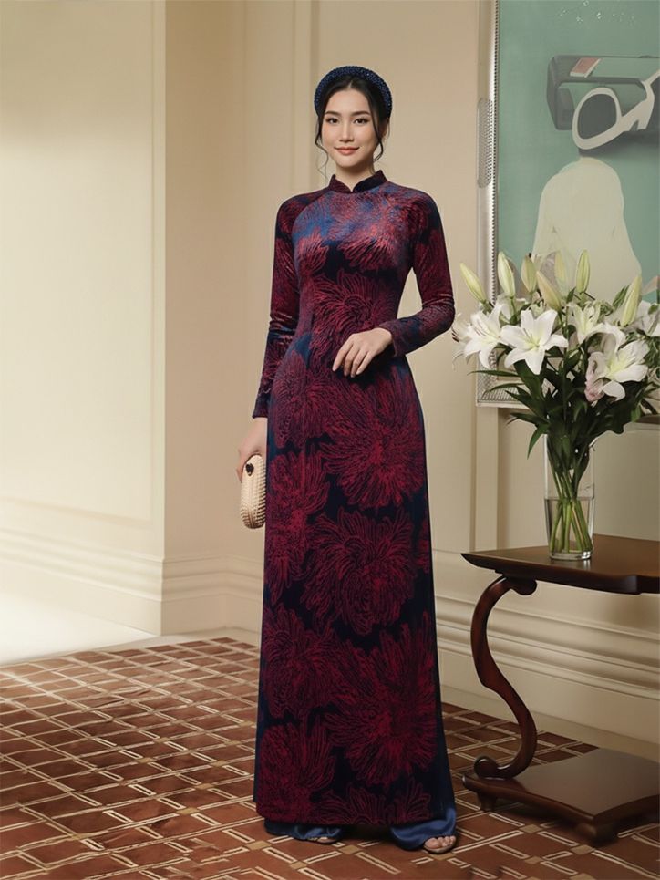 Áo dài nhung Burnout Velvet dáng ôm