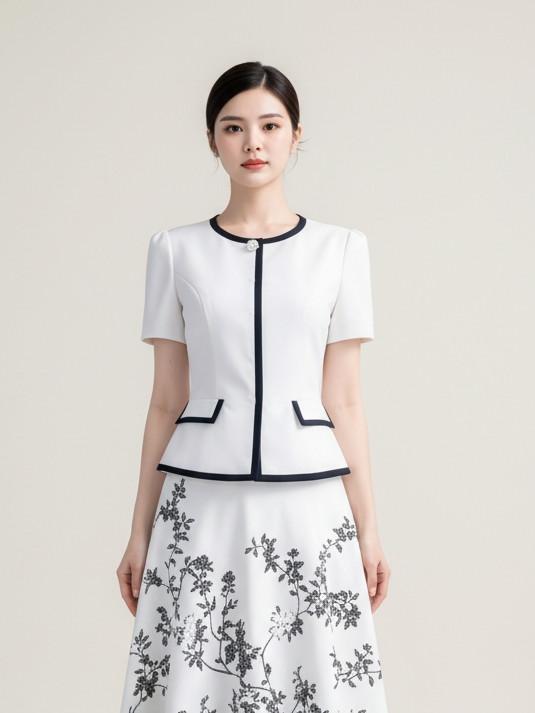 Áo ký giả phối vải, đính hoa trang trí